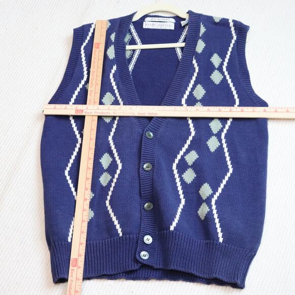 Vintage Henry Grethel Knit Sweater Vest Argyle Cardigan Style Men’s L - Picture 3 of 6